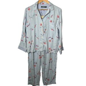 Lauren Ralph Lauren Women's Pajama Set Lavender & Rose Fields Print Size L Blue